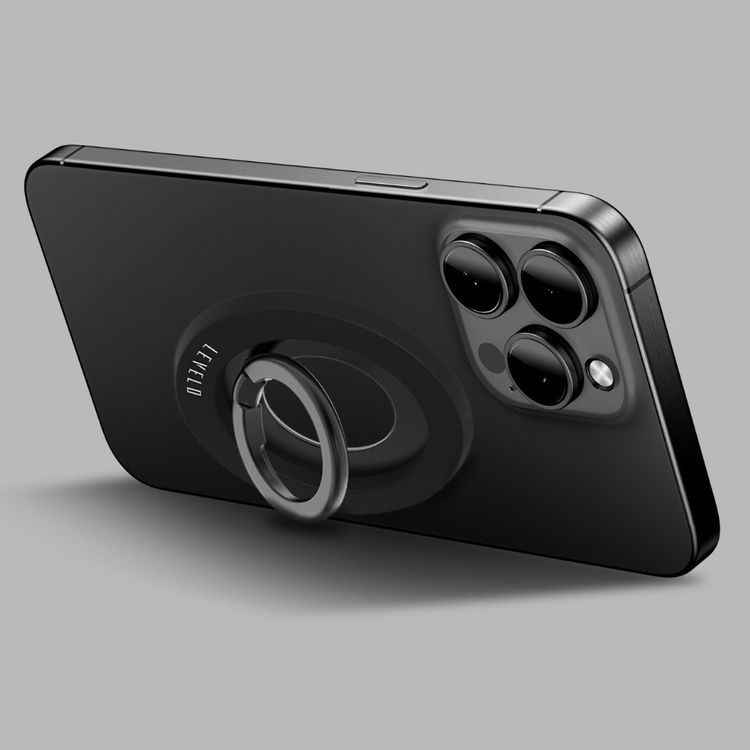 Levelo Lucero 2-in-1 Phone Ring Holder with N52 Magnets, Non-Slip Surface, 135° Flip Design, Comfortable Grip, 4000GS Magnetic Force - Black