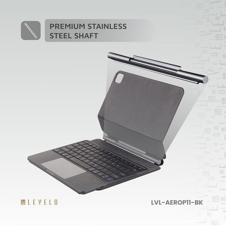 Levelo AeroBoard Pro Saffiano Leather Wireless Keyboard for iPad Pro 11" 2024, Stainless  Steel + Rubber Finish, 500mAh Battery Capacity, Type-C Charging Interface, Up to 320 Hours Working Time, 7 Color Light Modes - Black