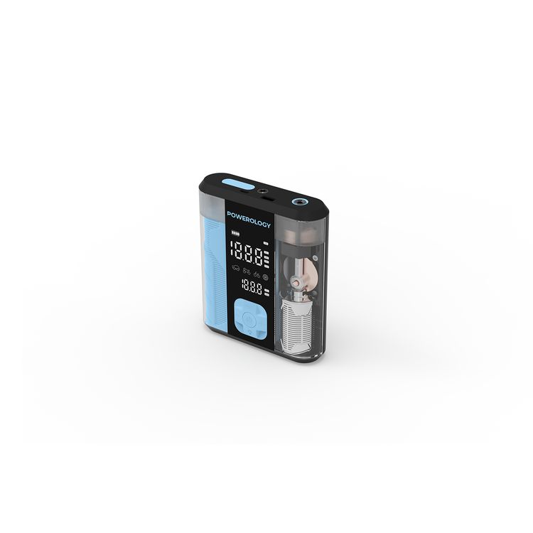 Powerology 3 in 1 Jump Starter & Tire Inflator with Digital Pressure Display, Fast PD Charging, Auto-Stop Inflation, 3-In-1 Power Utility, Smart Inflation System, 0.01-Bar Precision, 12000mAh Battery Capacity - Black/Blue