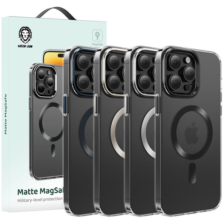 Green Lion Matte MagSafe (Metal Camera Ring and Metal Button) - Black - iPhone 15 Pro Max