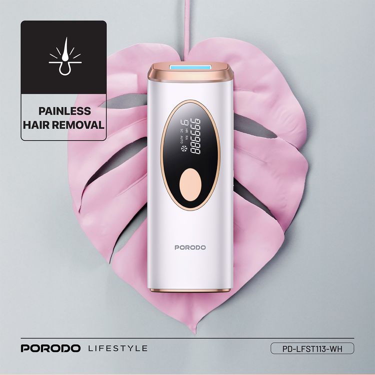 بورودو لايفستايل جهاز إزالة الشعر بتقنية الليزر للتبريد الجليدي IPL مع قابس طاقة بريطاني ثلاثي الأطراف، إعداد شاشة LED، وضع تلقائي ويدوي، تبريد بدرجة 10 درجات مئوية، معالجة كاملة للجسم في 7 دقائق، 9 مستويات كثافة - أبيض
