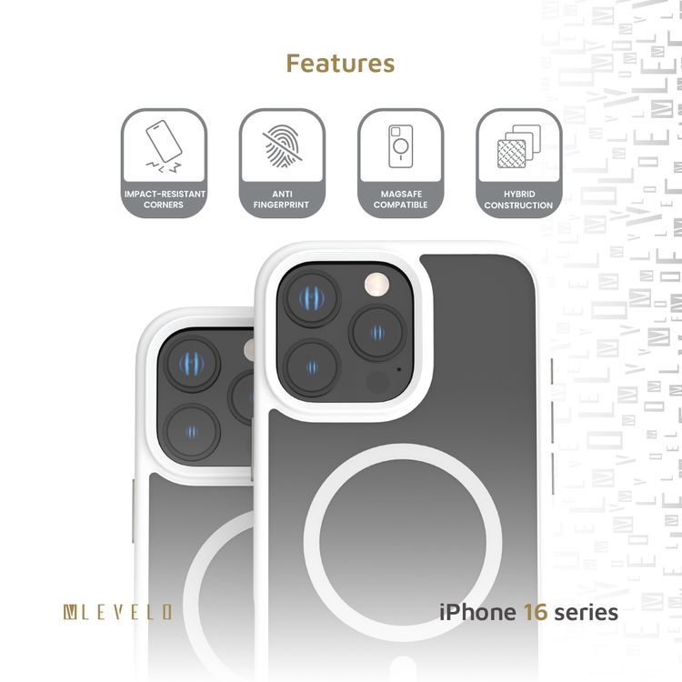 Levelo MagSafe Matte Solo Case for iPhone 16 Pro Max with Impact-Resistant Corners, 3H Scratch Resistance, Matte TPU Bumper, Lightweight & Hybrid Design - White