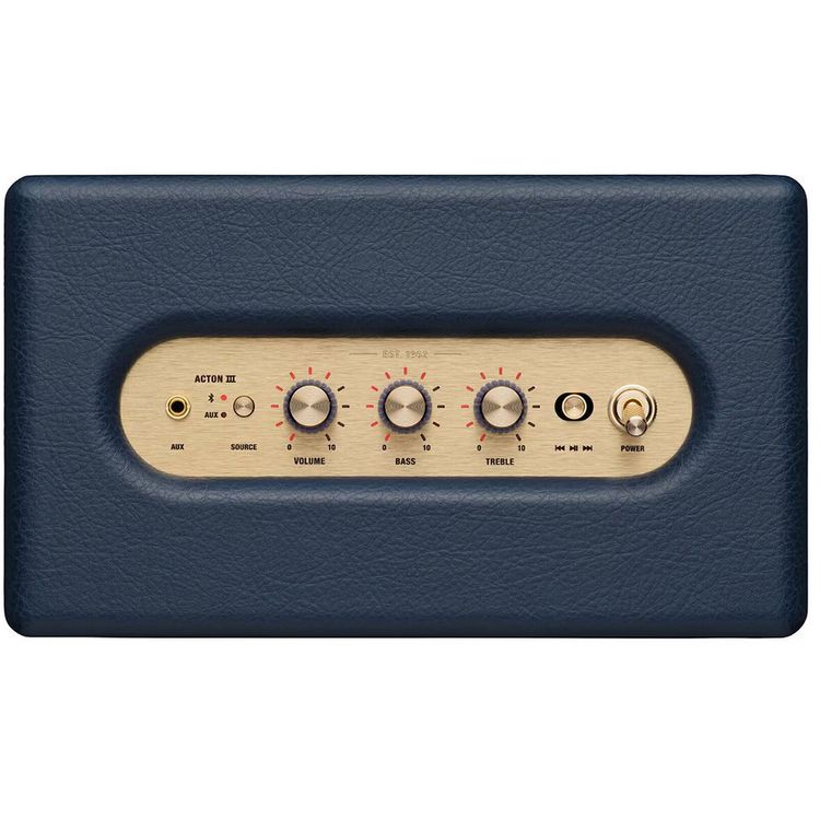 Marshall Acton III Wireless Bluetooth Stereo Speaker with Bluetooth Version 5.2, 2 Hours Charging Time, 32 Hours Play Time, Fast Charging, Water Resistant, USB-C Charging Port - Blue