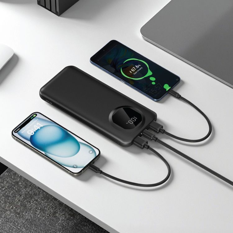 Green Lion Nairo 10000mAh Power Bank with 20W Power Delivery, 5600mAh Rated Capacity, USB-C & Dual USB-A Ports, ABS &PC Material, Fast Charge, Digital Display, Flight Approved, 22.5W USB-A Output - Black