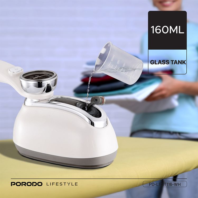 Porodo Lifestyle Retro Thermometer Steam & Heat Iron with Rotating Handle Design, 1.7m Power Cable, 30-Second Quick Heating, 1200W Rated Power - White
