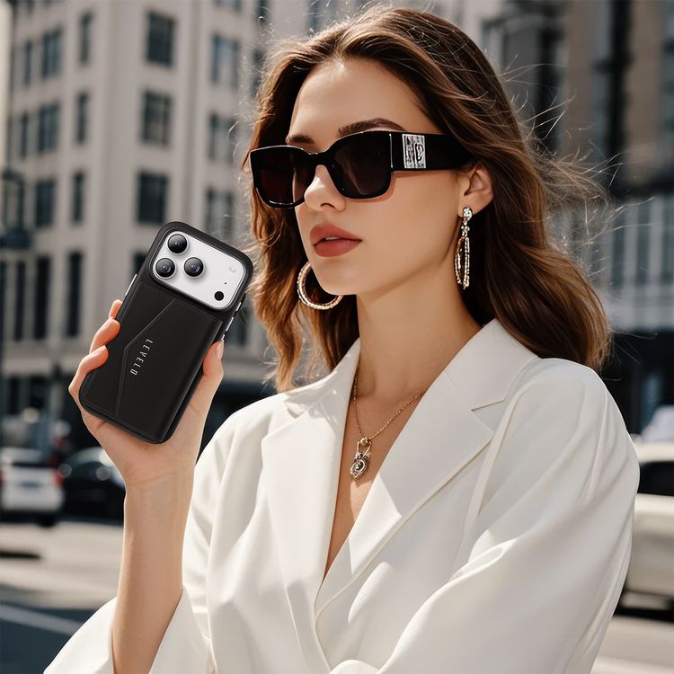 Levelo Vertex PU Leather Wallet Case for iPhone 17 Pro Max, Shock-Resistant Bumper, Raised Bezels for Camera & Screen, MagSafe Compatible, Drop-Tested, Full-Wrap Leather Build, Detachable Magnetic Wallet - Black