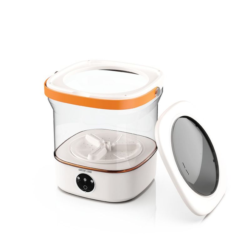 Green Lion Portable 12L Washing Machine, 3 Cleaning Cycles, Detachable Basket, Anti-Slip Base, Hand-Wash Simulation, UV Sterilization, Spin-Dry Function, Blue Light Bactericidal Cleaning - White