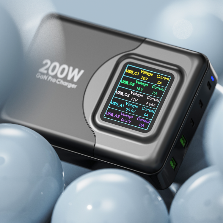 Powerology 200W GaN Charging Terminal Simultaneous Fast-Charging for Multiple Devices - Black