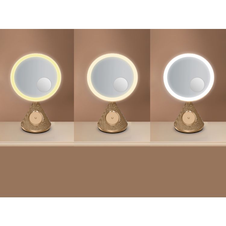 Porodo LED Makeup Mirror with 3 Brightness Levels, Bluetooth Speaker, Up to 30m Bluetooth Transmission Distance, USB-C Power Port, MagSafe Charger, 1m Charging Cable Included - Gold