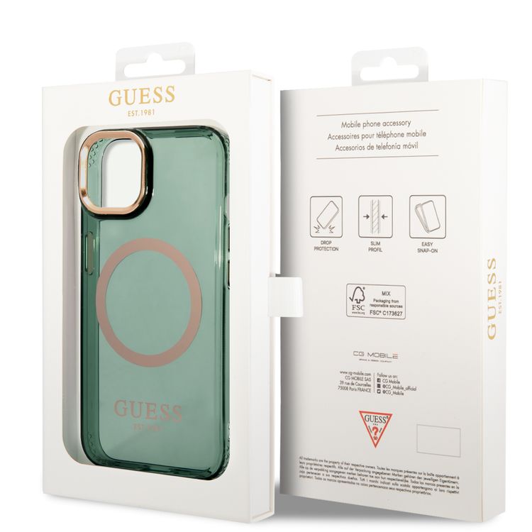 Guess Magsafe Case With Translucent Gold Outline - iPhone 14 - Kaki