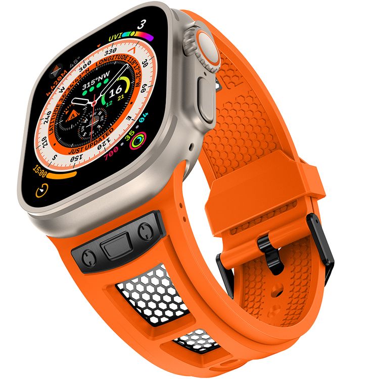 حزام ساعة Levelo Kai، لساعة Apple Watch SE 9/8/7/6/5 (46/49 ملم)، مصنوع من TPU + مشبك معدني، مضاد للحساسية، مناسب للارتداء على مدار الساعة - برتقالي غروب الشمس