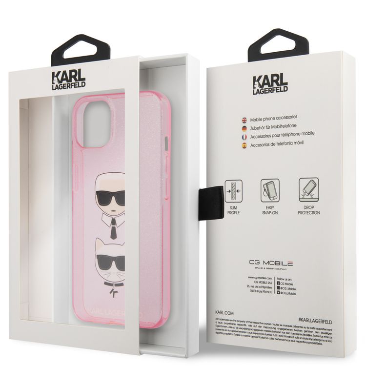 CG MOBILE Karl Lagerfeld TPU Full Glitter Case with Embossed Karl & Choupette Head Compatible for iPhone 13 (6.1") Scratch Resistant, Easy Access to All Ports, Drop