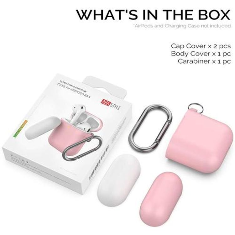 AhaStyle Keychain Version Two Toned Silicone Case with Anti-Lost Ring Compatible for AirPods 1/2 Generation, Scratch Resistant, Drop Resistant