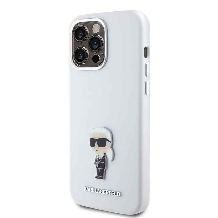 Karl Lagerfeld Silicon Hard Case with Ikonik NFT Logo & Metal Pinfor iPhone 15 Pro Max - White