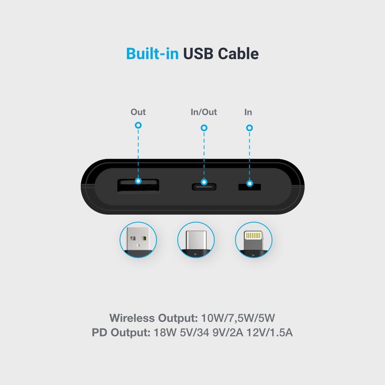 Powerology 2-in-1 Fast Wireless Power Bank, 10000mAh - Black 