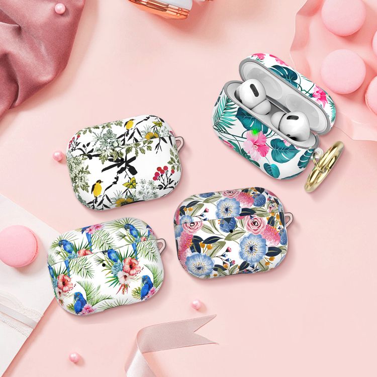 AhaStyle Premium TPU Rugged Hard Shell Design Case with Anti-Lost Ring Compatible for AirPods Pro, Scratch Resistant, Shock Absorption, Drop Protection, & Dustproof Protective Hard Shell Cover Suitable with Wireless Charging - Orchid - AirPods Pro