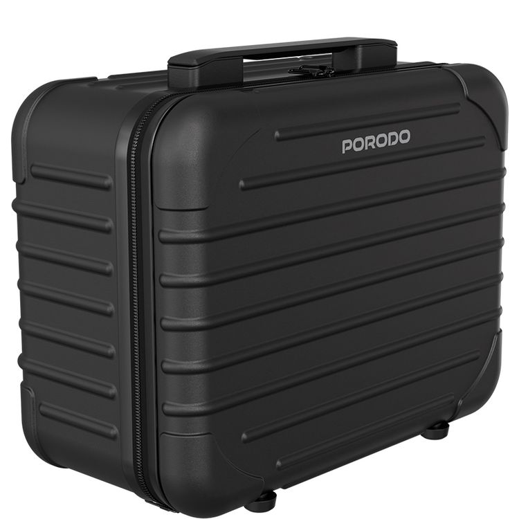 Porodo Lifestyle Travel Makeup Bag with Detachable 12-inch LED Mirror, 3 Light Modes, Multiple Compartments, 51 LED Beads, 3000mAh Battery Capacity, 6000~6500K Color Temperature, USB-C Charging Interface, ABS Material - Black