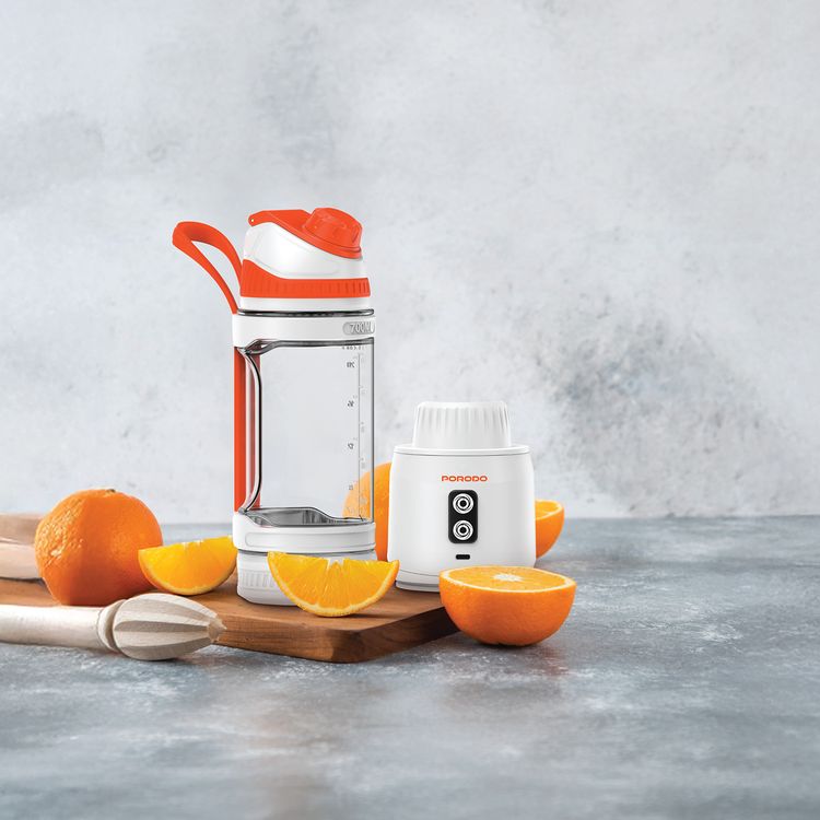 Porodo Lifestyle Nutrimix Dual-Spin Blender with 700mL Jar Capacity, Tritan Jar Material, 304 Stainless Steel Blade Material, 3× 2000mAh Battery Capacity, 3 Hours Charging Time, 30 Seconds Per Cycle Single Working Time, Safety Blade Cover - White