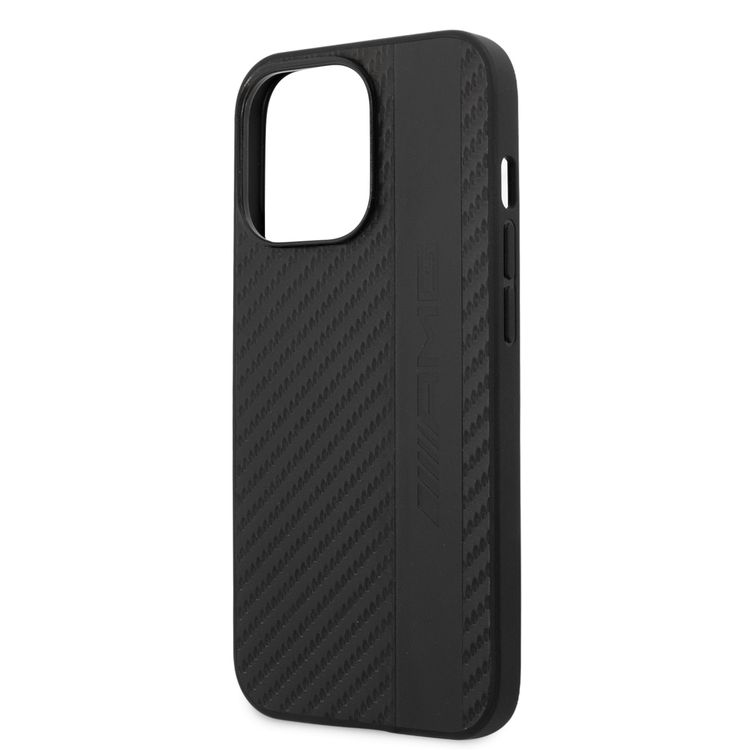 CG MOBILE AMG PC/TPU Case with PU Carbon Effect Gray Leather Stripe & Hot Stamped Logo Compatible for iPhone 13 Pro (6.1") Easy Access to All Ports