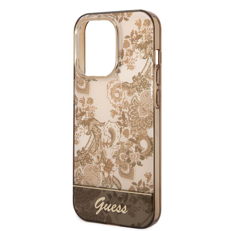 Guess PC/TPU IML Case With Double Layer Electroplated Camera Outline & Toile De Jouy - iPhone 14 Pro - Ochre