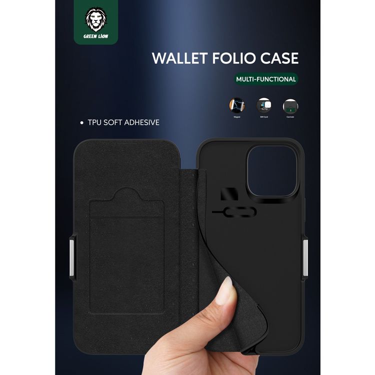 Green Lion PU Leather Wallet Folio Case for iPhone 13 Pro Max ( 6.7" ) - Black