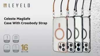 Levelo Celeste MagSafe Case with Crossbody Strap for iPhone 16 , AirGuard Technology, Metal Hook, Durable Material