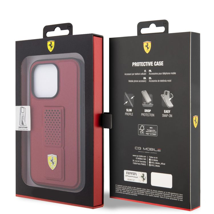 Ferrari iPhone 15 Pro Max For Gripstand Case with Perforated Pattern - Red