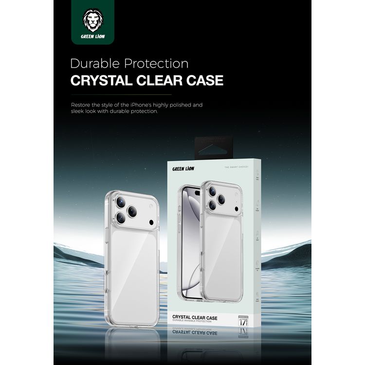 غلاف جرين ليون شفاف لهاتف آيفون 17 برو ماكس، وضوح كريستالي، مقاوم للخدوش، مقاوم للاصفرار، قصات دقيقة، حماية من السقوط، حماية مضادة للميكروبات - شفاف