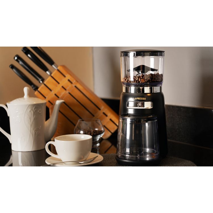 LePresso High Performance Coffee Bean Grinder with User-Friendly Design, 150W Power, Durable ABS Material, 210g Bean Box Capacity, 120g  Powder Cup Capacity - Black