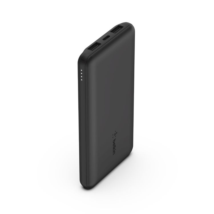 Belkin Boost Charge Power Bank 10000mAh with 2 USB-A Ports & 1 USB-C Port for up to 15W, Slim & Lightweight Powerbank Design with LED Light Indicator - Black