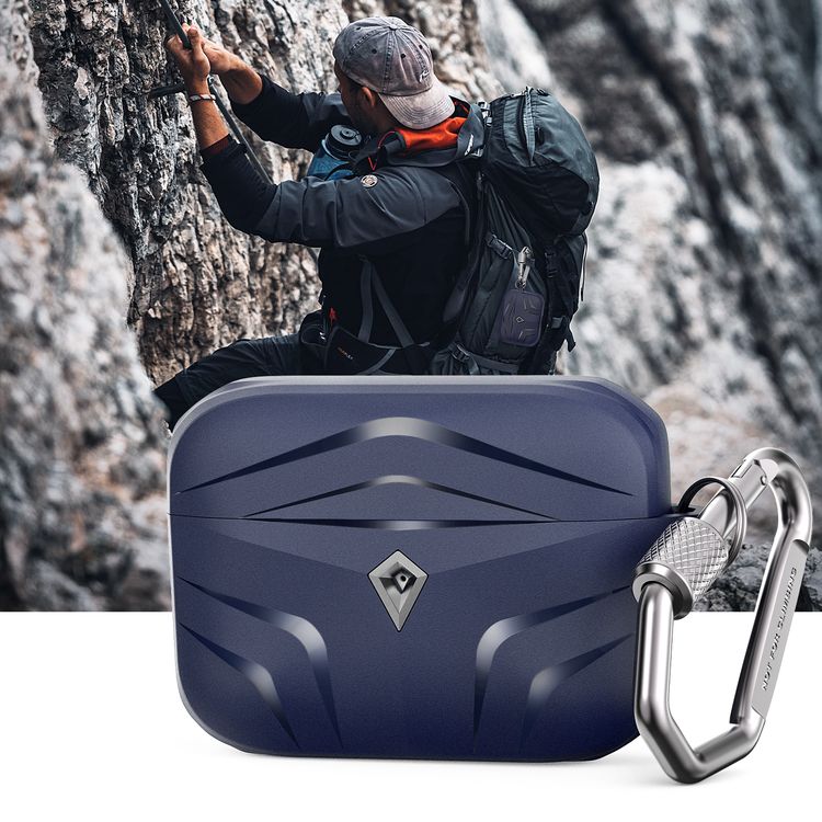 AhaStyle Premium Silicone Rugged Design Case with Anti-Lost Carabiner Keychain Compatible for AirPods Pro, Scratch Resistant, Shock Absorption, Drop Protection, & Dustproof Protective Silicone Cover Suitable with Wireless Charging - Midnight Blue