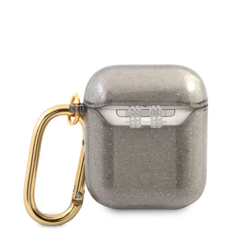 Guess Glitter Case for AirPods 1&2 Generation with Accurate Cutouts, Easy Snap-on, Drop Protection, TPU Material, Lightweight - Black 
