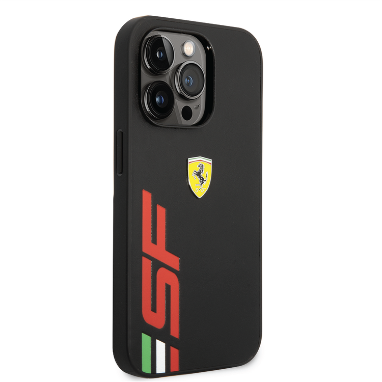 Ferrari PU Leather Case with Printed Big SF Logo iPhone 14 Pro Compatibility - Black
