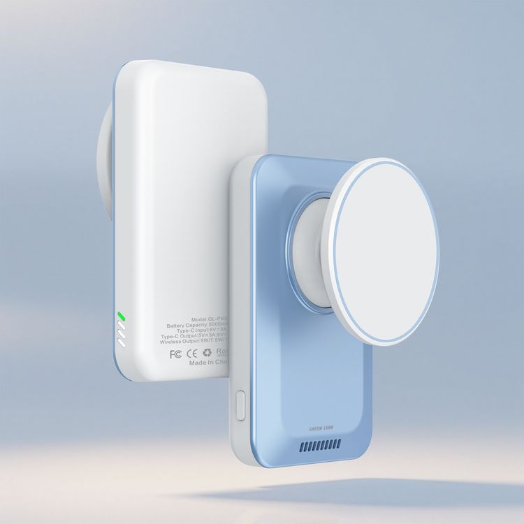 Green Lion Grip Mag 5000mAh Power Bank with PD 30W, MagSafe Compatible, LED Battery Indicator, Secure Magnetic Hold, Built-In Safeguards, Pop-Out Stand & Grip, Pocket-Sized Power, Ultra-Slim Design - White