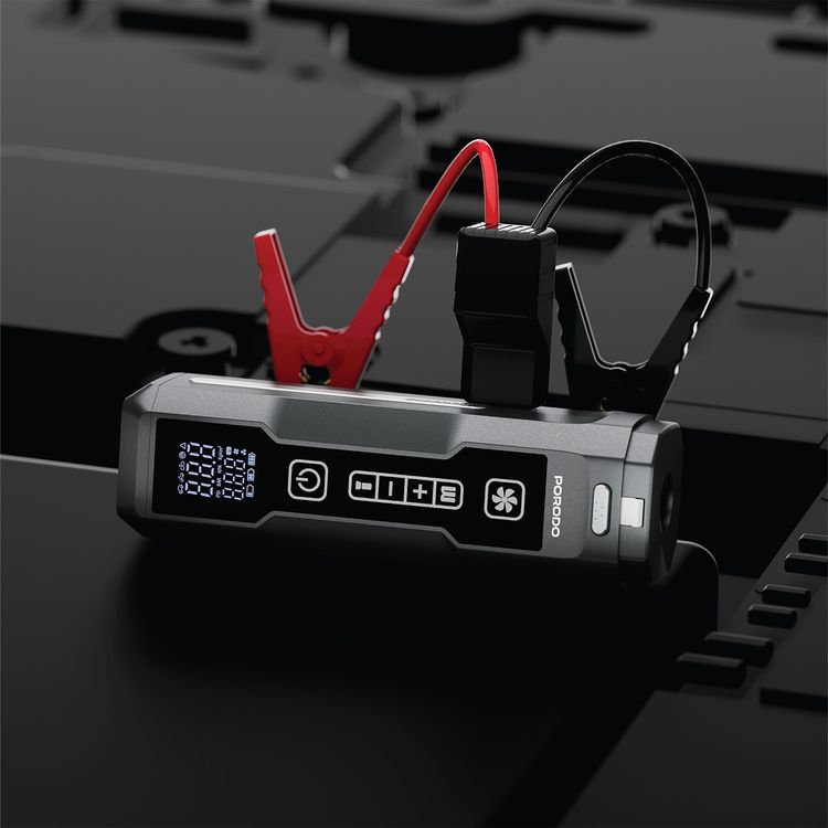 Porodo IGNATOV Jump Starter & Air Pump with Handheld Vacuum, USB-C Recharge, 400A Peak Current, 400A Peak Current, Multi-Mode LED Light, Preset Pressure Modes, Washable HEPA Filter - Black