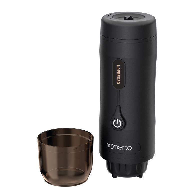 LePresso Momento 2.0 Portable Espresso Coffee Machine, Ground & Nespresso Compatible, 75W Power, 2500 mAh Battery Capacity, 2-3 Hours Re-Charge Time, 4 Single Shots Fully Charged Working Time - Black