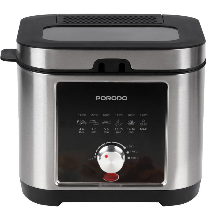 Porodo Stainless Steel 2.5L Deep Fryer with Cool-Touch Handle, 1200W Rated Power, Non-Stick Frying Basket, Adjustable Temperature, Advanced Air Circulation - Silver