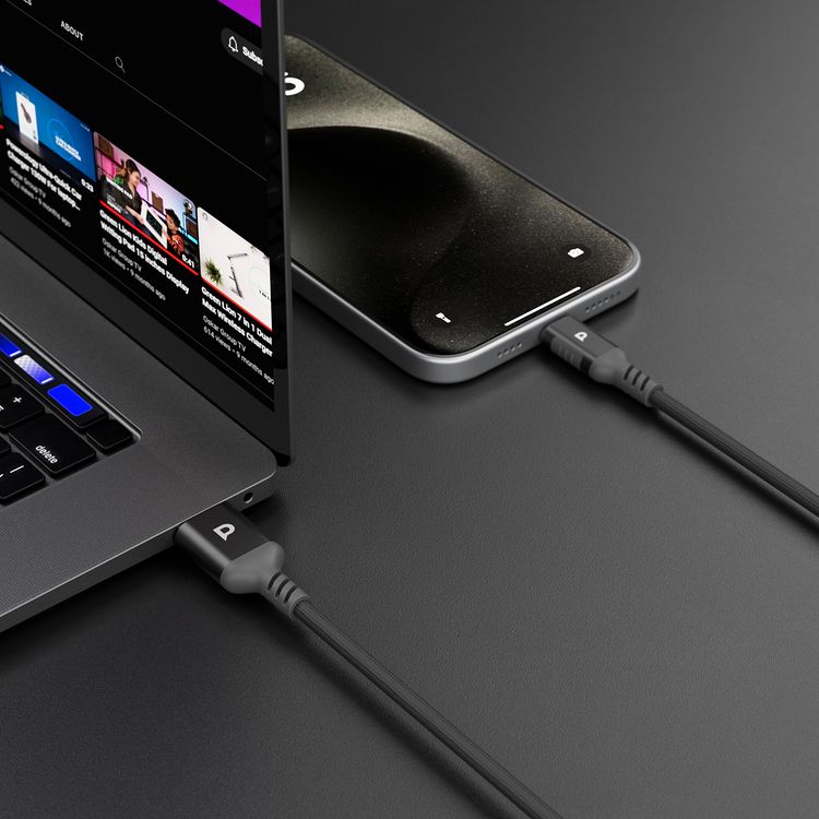 Powerology Power Sync Weave USB-A to USB-C Cable with 2m Length, 20000 Bends Lifespan, Braided Nylon Material, Tangle-Free Design, Fast Charge & Data Transfer, 20W Power Delivery - Dark Gray