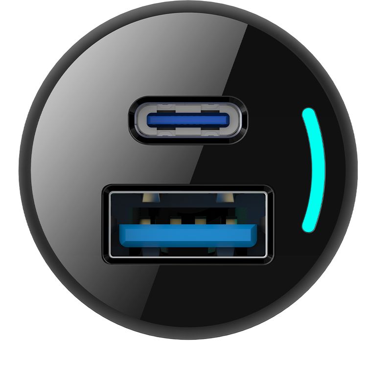 شاحن سيارة بمنفذ مزدوج من باورولوجي مع توصيل طاقة 35 وات، شحن سريع، مخرجات USB-C وUSB-A، أدوات حماية مدمجة، تصميم حاصل على براءة اختراع، طاقة إجمالية 53 وات - أسود