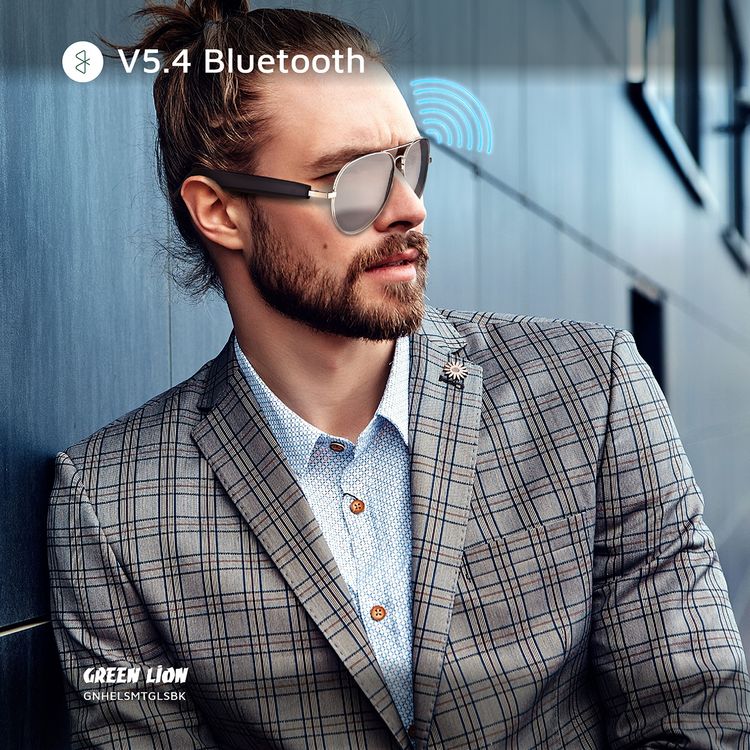 Green Lion Helsinki Smart Glasses with Touch Control, UV400 Protection, Built-in Microphone, Remote Camera & Voice Assistant, Polarized Anti-Blue Lenses, Up to 5 Hours Play Time, 1.5-Hour Magnetic Charging Time, 10m Transmission Distance - Black