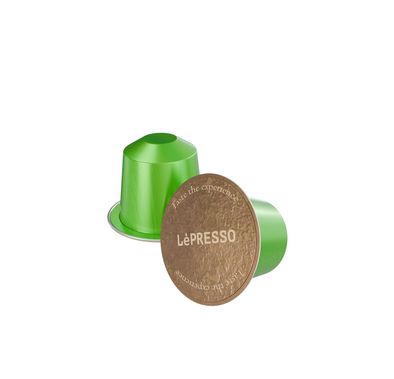 LePresso Aluminum Capsules for Nespresso, Brazil Origin, Chocolate & Roasted Nuts Flavor Notes, 100% Arabica, Medium Roast Level, 10 Capsules per Pack - Green