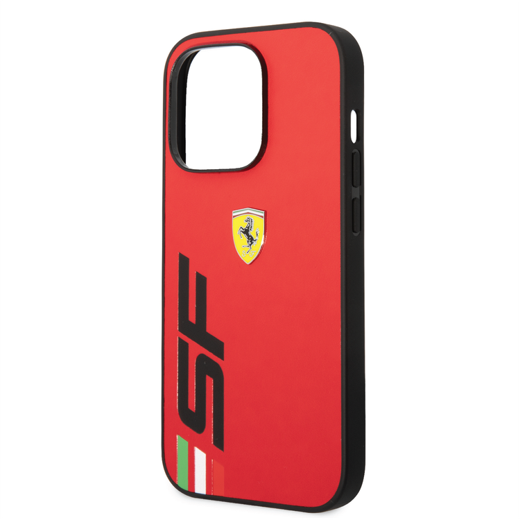 Ferrari PU Leather Case with Printed Big SF Logo iPhone 14 Pro Compatibility - Red