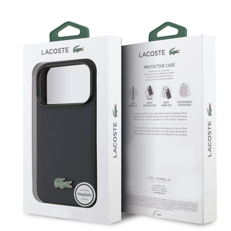 Lacoste MagSafe HC Iconic PU Pique Fabric Case for iPhone 17 Pro, Easy Snap-On, Slim Profile, Slim Profile, Durable Material - Black