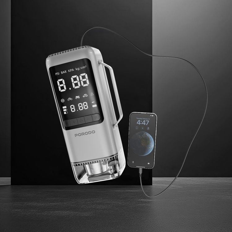 Porodo 6-in-1 Multifunction Power Tool with 8000mAh Power Bank, 1000A Jump Starter, 273m/s Blower, 5000Pa Car Vacuum, 200 Lumens LED Lights with SOS Mode, 22L/min Tire Inflator, 284m/s Suction Speed, 5000Pa Max Pressure, 1m USB-C Cable, 35cm Air Hose Length - Black / Gray