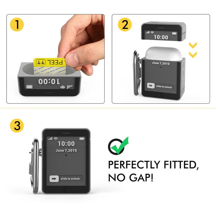 Ahastyle Mini Classic Retro iPhone 4 Design Silicone Case with Anti-Lost Carabiner Compatible for AirPods 1/2, Scratch Resistant, Shock Absorption, Drop Protection