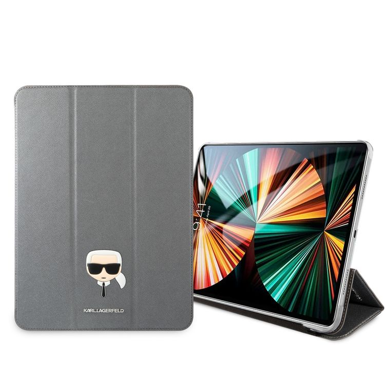 Karl Lagerfeld PU Saffiano Karl Head Folio Case for iPad 11" - Silver