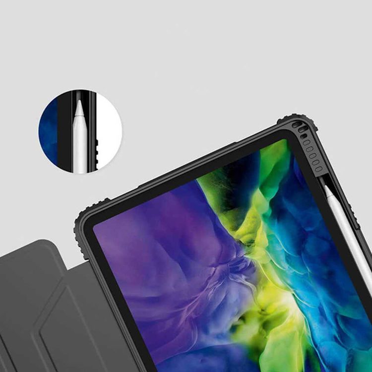 Viva Madrid Rogue Drop-Proof TPU Case with Apple Pencil Holder, Foldable Stand, Anti-Scratch, Shock-Absorption Protection Cover Compatible for iPad 10.8" 2020 - Carbon Black