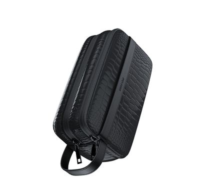 Green Lion Tirana Travel Pouch with Leather Strip & Durable Zippers, Multiple Compartments, PU Leather Material & Flannelette Inner Material, Ergonomic Design & Fit for Accessories - Black