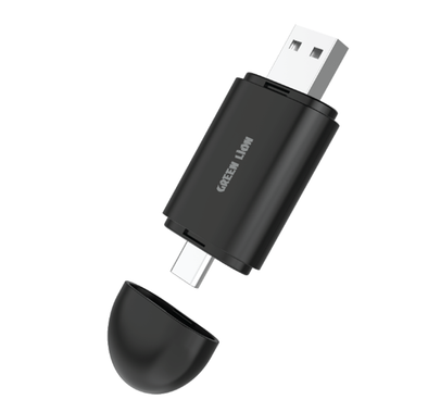 محول لاسلكي 2 في 1 من Green Lion، متوافق مع CarPlay وAndroid Auto، متوافق مع iOS وAndroid، بلوتوث V5.2، واجهة USB-C وUSB-A، مادة ABS، اتصال سلس، وظيفة سلكية إلى لاسلكية - أسود