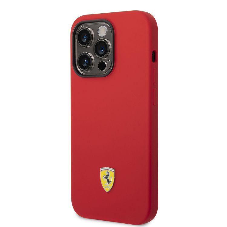 CG Ferrari Magsafe Compatibility Liquid Silicone Case with Metal Yellow Logo Shield iPhone 14 Pro Compatibility - Red